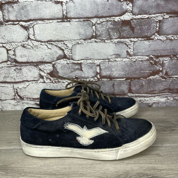 Freebird Dark Blue and Light Tan lace up sneakers shoes women sz 5M US/35EU - Picture 1 of 13